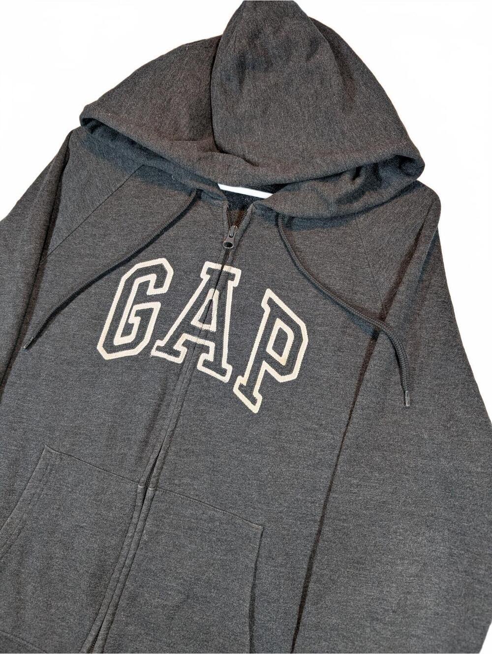 Gap Logo Full Zip Hoodie Gray Fleece Spellout Pocket Sweatshirt Women Size Large